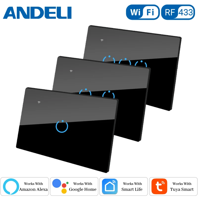 Wifi Wall Smart Switch US Standard Glass Touch Panel Support Tuya/Smart Life APP Remote Control ，Alexa Google Home Voice | Обустройство