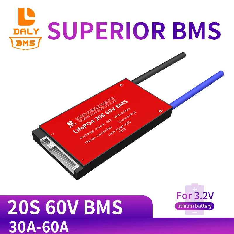 Система управления аккумулятором Daly 20S BMS 60 в LiFePO4 30A 40A 50A 60A с низким током для