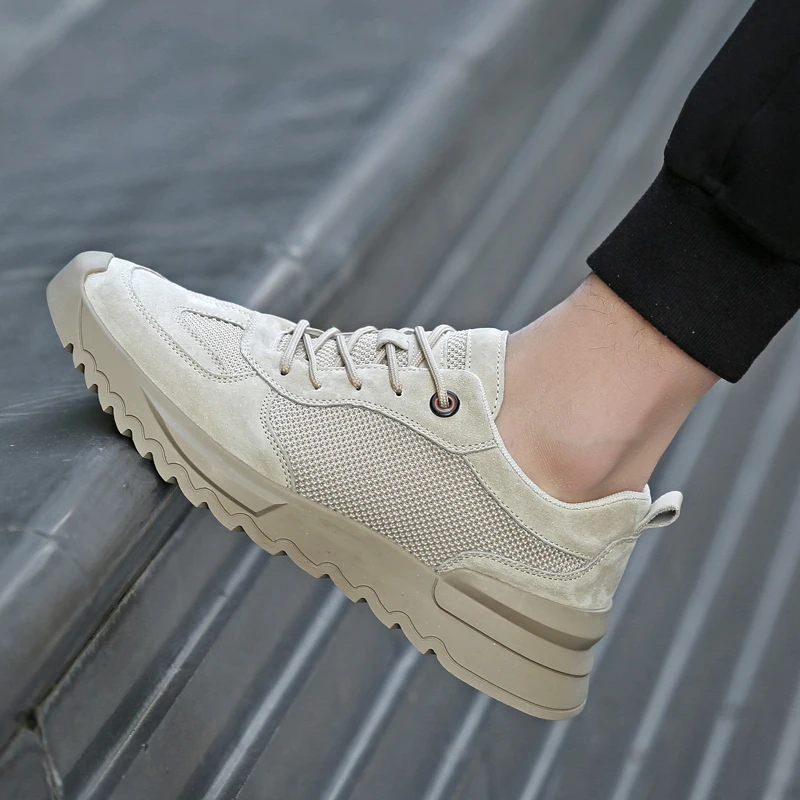 

Hot Sale Fashion Men's Lightweight Breathable Casual Man Genuine Leather Flat Shoes For Men Running Walking Sneakers Footwear