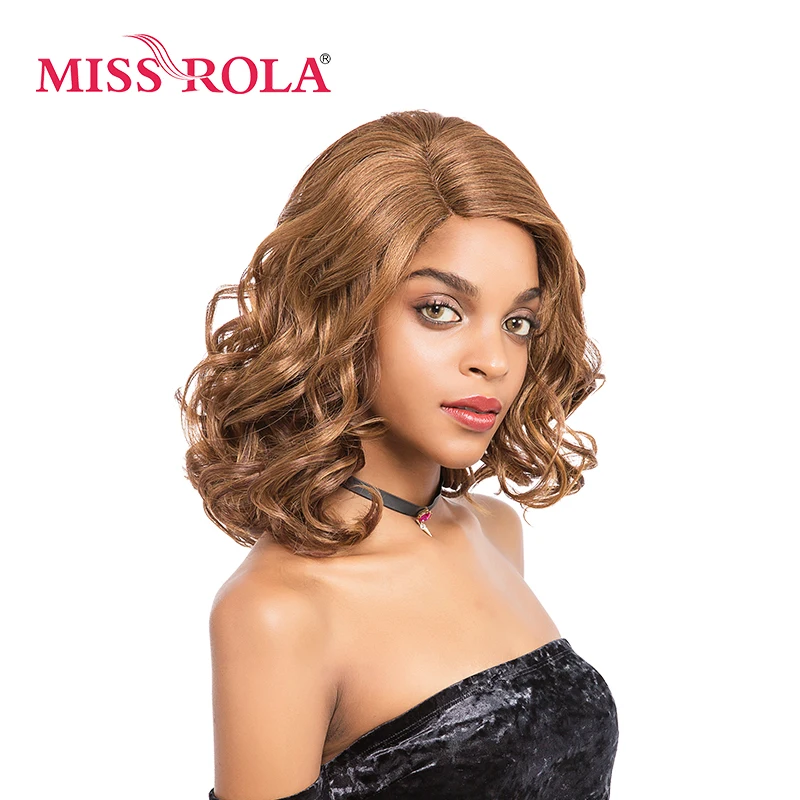 Hoa Hậu Rola NGẮN GỢN Sóng Tóc Tổng Hợp Phối Ren Phía Trước Tóc Giả 14 Inch Bên Chia Tay Phụ Nữ Tóc Giả Chịu Nhiệt Tóc Vàng Màu F27/30/33 #