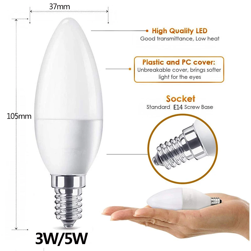 10 шт. светодиодный светильник E14 Светодиодный 220 В 3 Вт 5 7 9 Свеча лампы пламя Ampoule