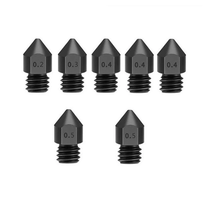 

7pcs Reinforced Mk8 Nozzles 3D Printer Extruder Nozzles Hardened Steel High Temperature Pointed Wear-Resistarnt Nozzles