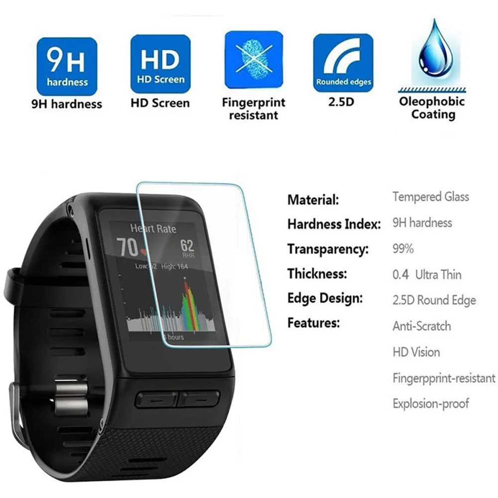 

New 9H Tempered Glass Screen Protector Protective Film For Garmin Vivoactive HR Screen HD Film Protector Watch Scratch Resistant