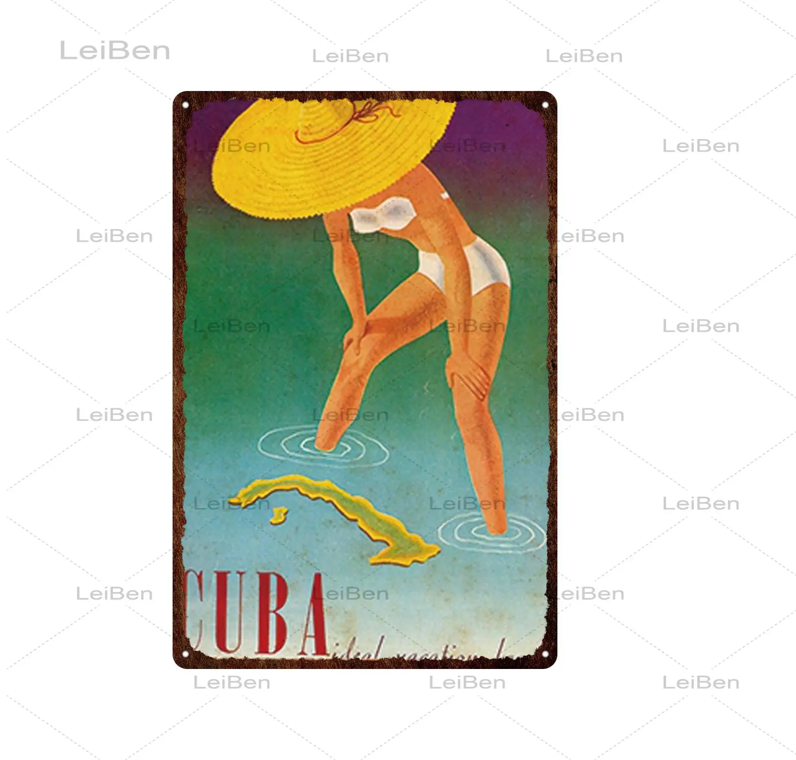 Знаменитая винтажная металлическая жестяная вывеска для путешествий в городе