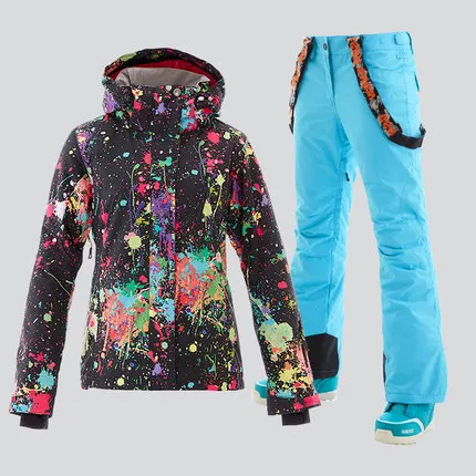 Color 5 GSOU Снежный водонепроницаемый лыжный костюм Женская лыжная куртка брюки Новая женская зимняя уличная лыжная куртка для сноуборда брюки сноуборд наборы - Цвет: Color 5