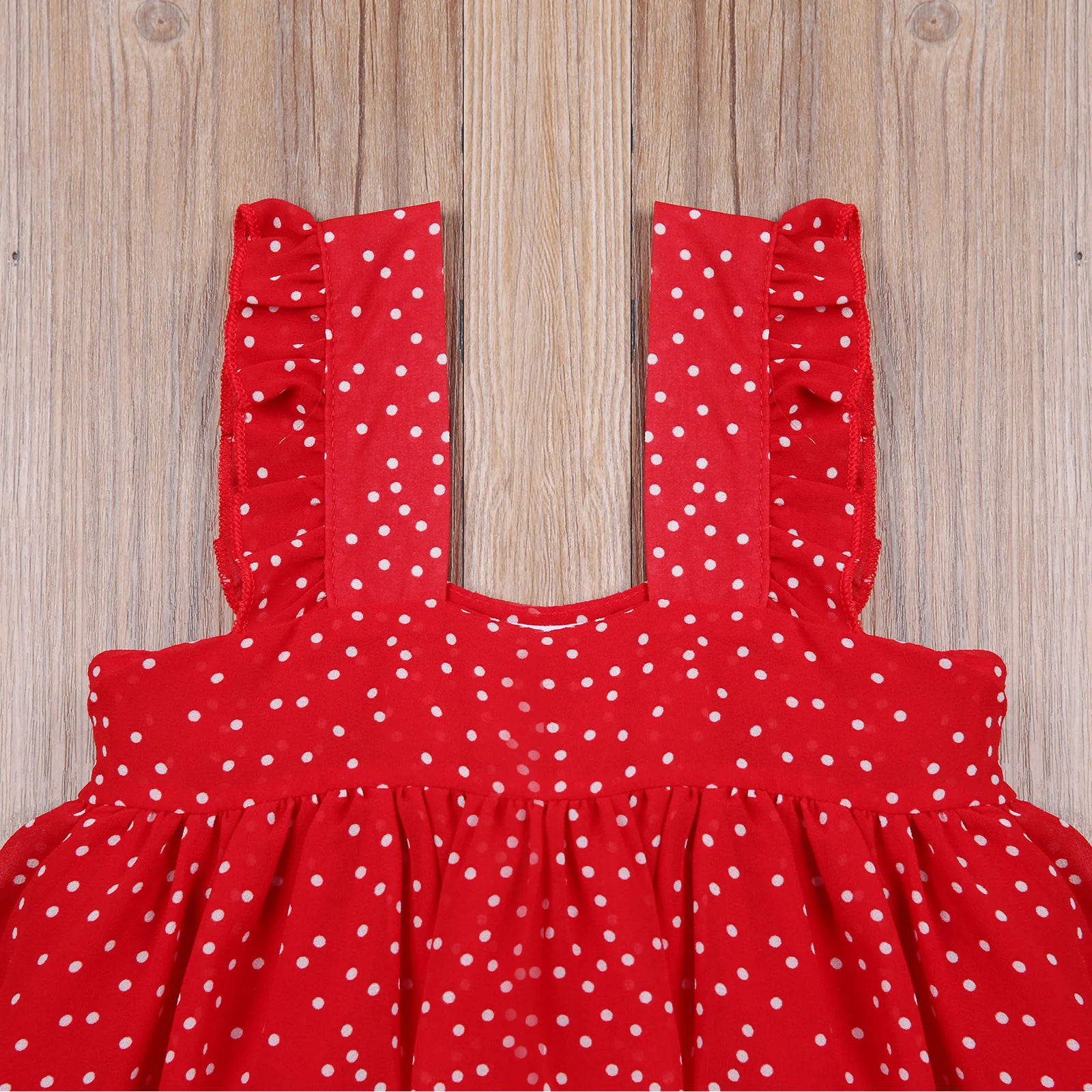 

Girls Sleeveless Princess irregular Dress Fly Sleeves Wave Points Printed Pattern Square Collar Girls Casual Dresses 2-6Years