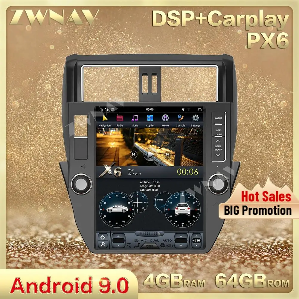 Автомобильный мультимедийный плеер tesla style Vertical screen на Android 9.0 для Toyota Land Cruiser Prado 150 2014-2017 годов.