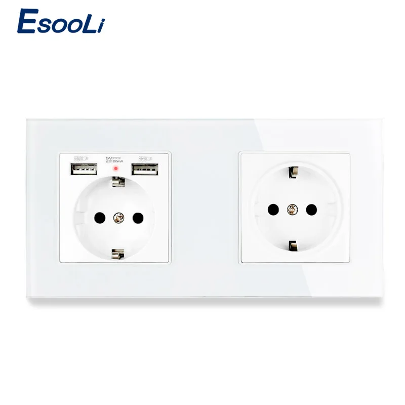 Esooli 2 Gang настенная розетка стандарта ЕС роскошная панель из хрустального стекла с