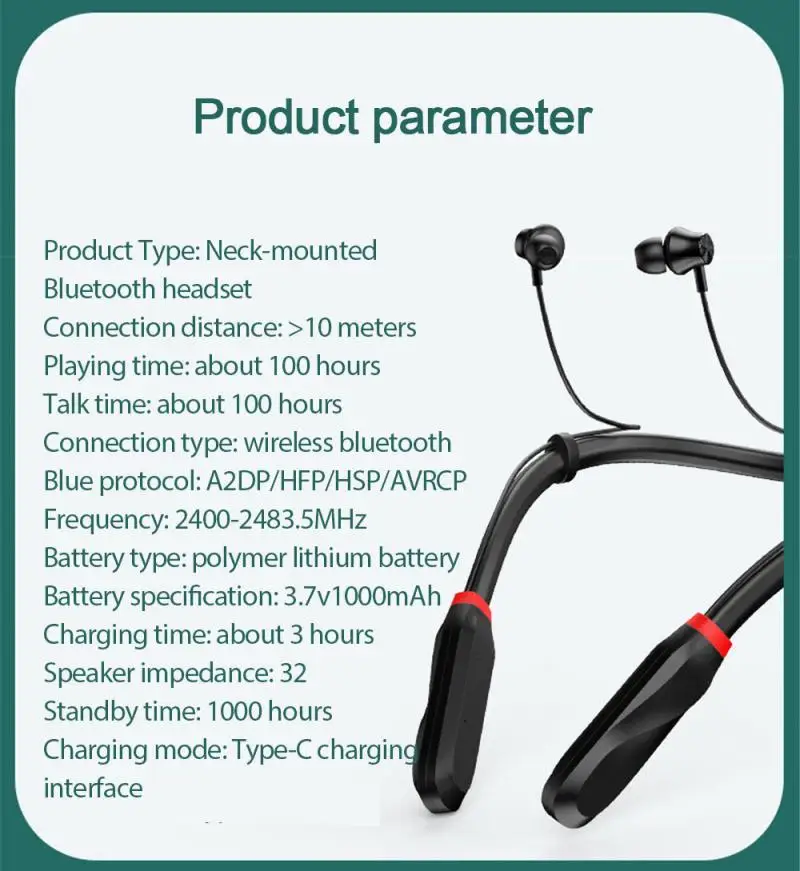 

Bluetooth Wireless I35 Headset In-ear Hanging Neck Sports Headphones 100 Hours Of Long Battery Life 9D Stereo Earphone Earbuds
