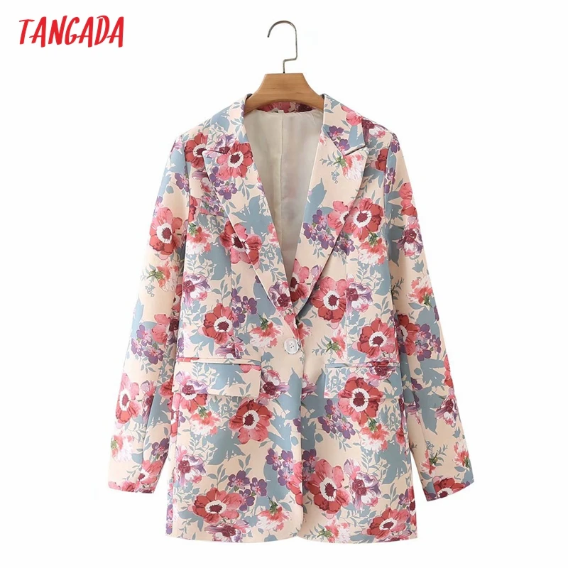 

Tangada Women Vintage Flowers Blazer Female Long Sleeve Elegant Jacket Ladies Blazer Formal Suits 3F10