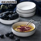 Керамические блюда в европейском стиле из говядины, простые и креативные тарелки для салата в черную полоску, фарфоровая кухонная тарелка для соуса Akuhome