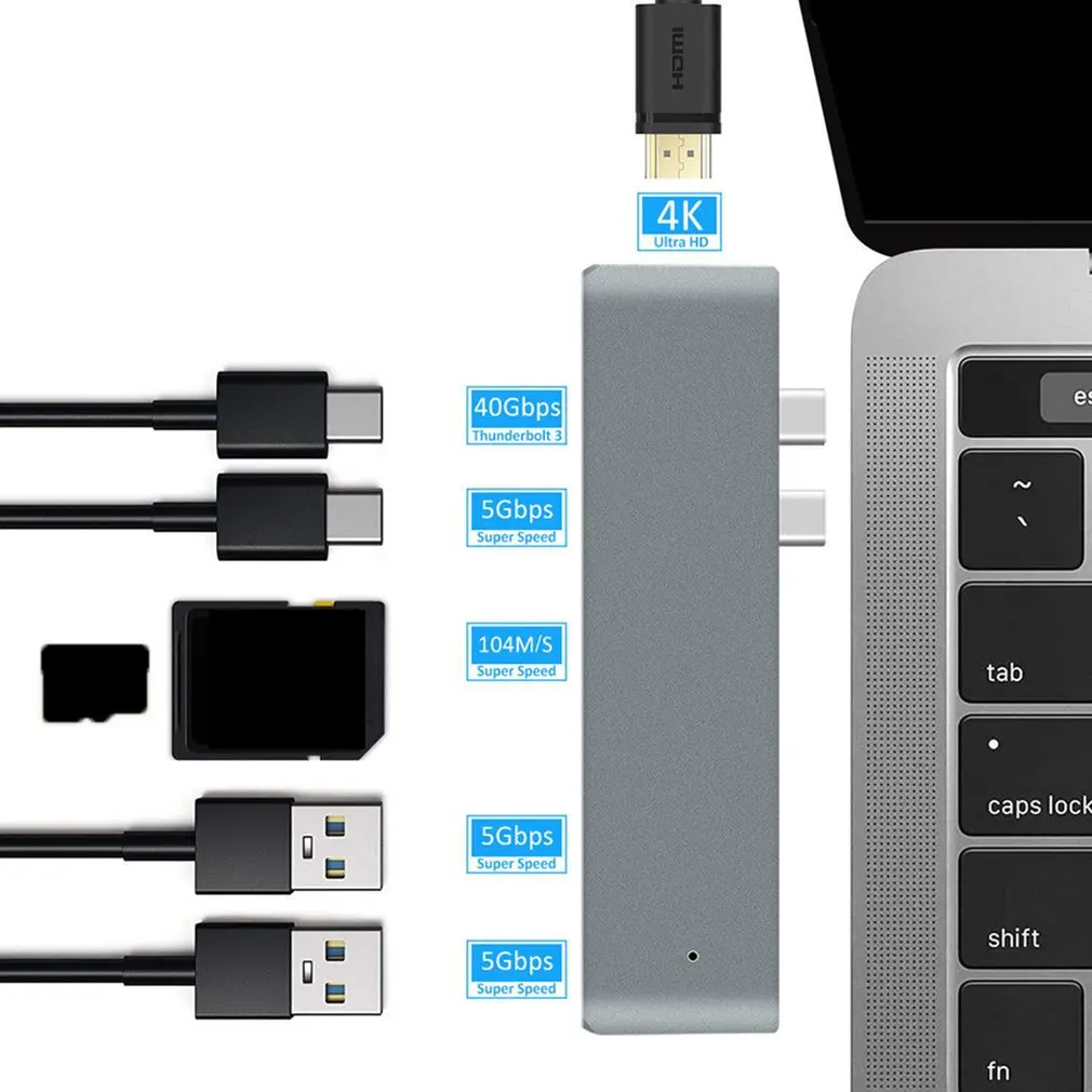 

USB 3,1 Type-C концентратор HDMI-совместимого адаптера 4K Thunderbolt 3 USB C концентратор с 3,0 TF Card Reader слот C PD для MacBook Pro/Air