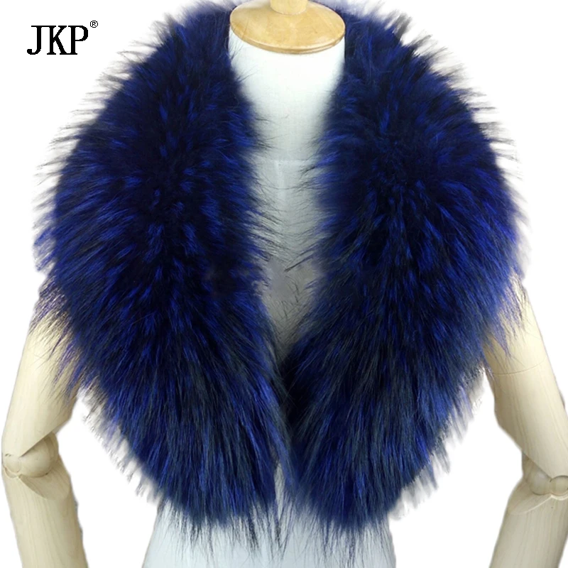 Женский шарф с воротником из натурального меха енота JKP зимний теплый животного