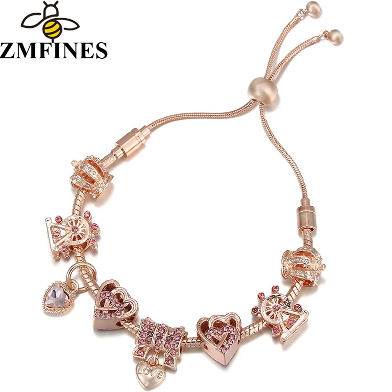 

Женский Регулируемый браслет с подвеской, цвета розового золота