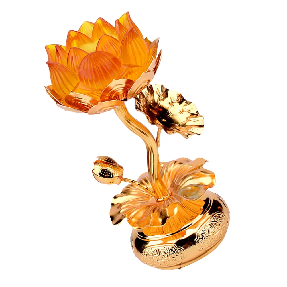 

1Pc Alloy Glass Lotus Lamp Holder Lotus-shaped Creative Lamp Holder Golden
