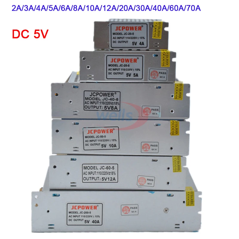 

DC 5V led strip light Transformer 2A/3A/4A/5A/6A/8A/10A/12A/20A/30A/40A/60A/70A Switching Power Supply led driver