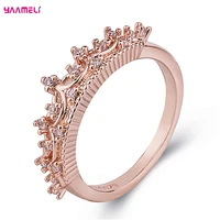 fashion crown shape round cubic zircon cz rings for women female pure 925 sterling silver jewelry rings party decoration