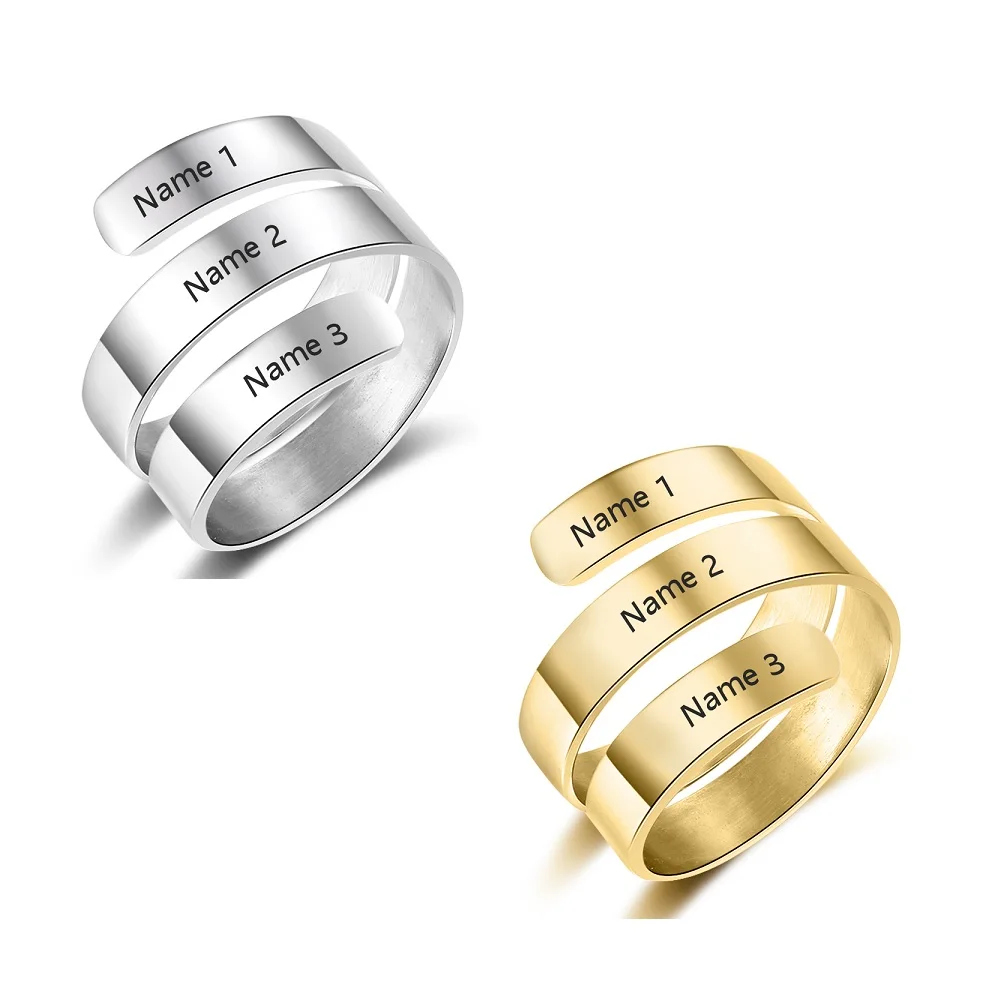 

Stainless Steel Customized Engraved 3 Name Rings Adjustable Promise Ring Bands Women Men Fashion Anniversary Jewelry