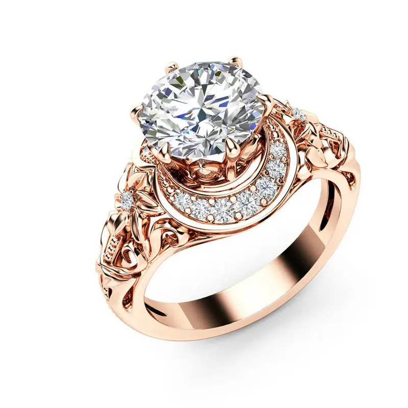 

Rings Round Cut Wedding Ring White Women's Size 6-10 Filled Rose Gold Color