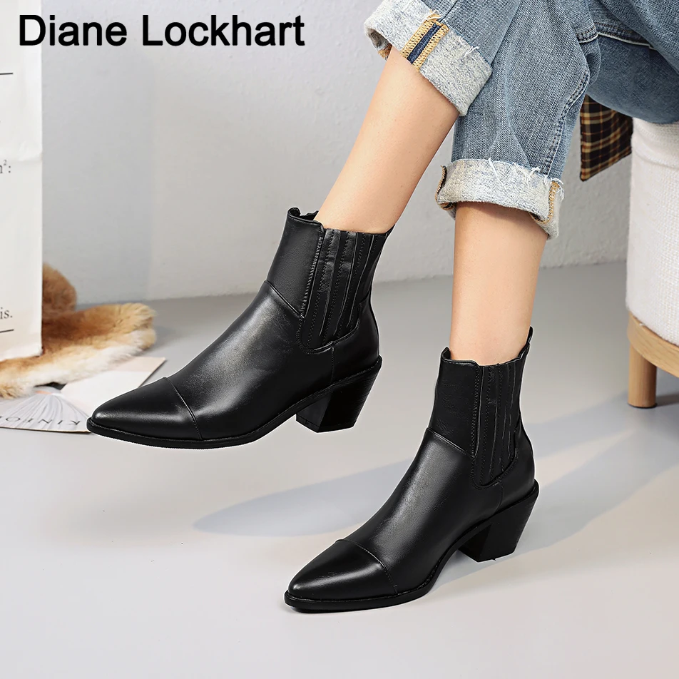 

Модные женские ботильоны из искусственной кожи, ковбойские ботинки с острым носком на танкетке, Подиумные ботинки для верховой езды, зима ...