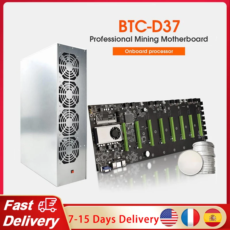 

BTC-D37 Майнер, шасси, чехол с 4 вентиляторами, материнская плата, 8 слотов, DDR SSD машина, система для майнинга биткойнов ETH, эфириум
