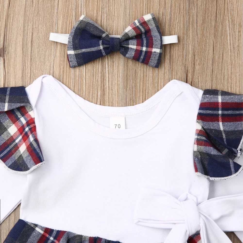 2019 Милая Рождественская Одежда для новорожденных девочек боди в клеточку с