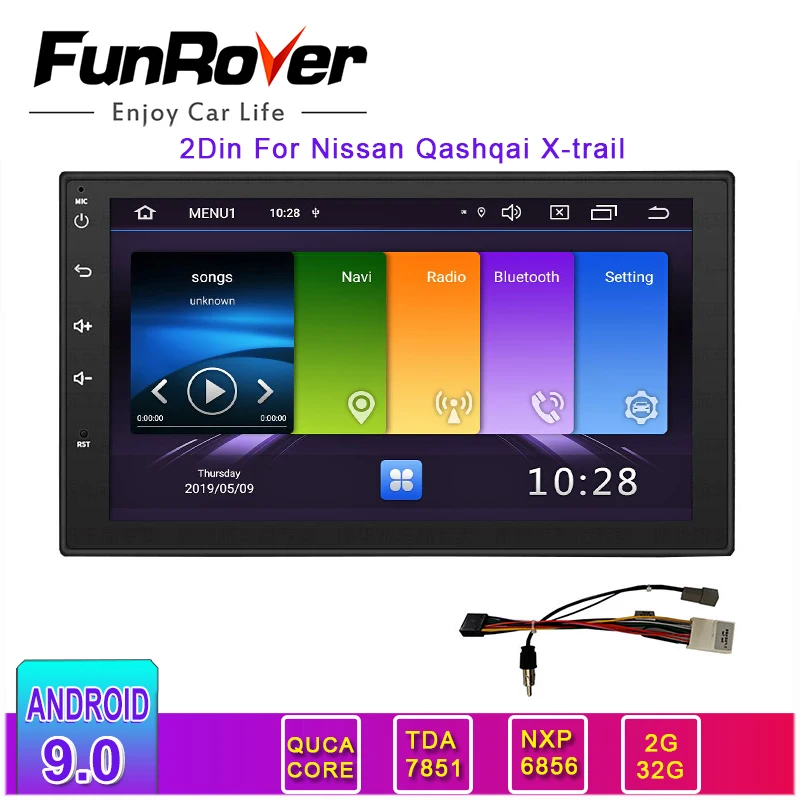 Автомагнитола Funrover Android 9 0 2 Din для Nissan/Xtrail/Tiida/Hyundai/KIA мультимедиа GPS 4 ядра ОЗУ Гб ПЗУ