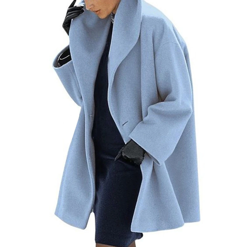 

Осенне-зимнее пальто, женское модное свободное шерстяное пальто с круглым вырезом и капюшоном, двустороннее шерстяное пальто Amazon