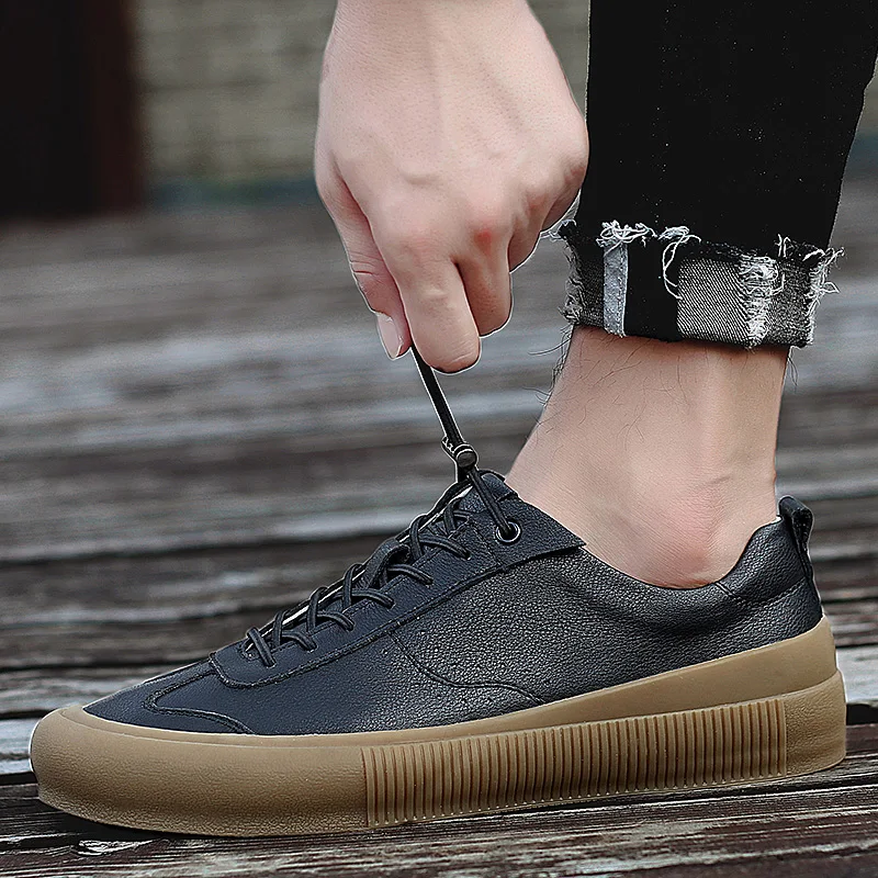 Sneakers Men Shoes Genuine Leather Top Quality Original Brand Autumn Casual Men Shoe Simple White Sneakers Comfortable Men Flats