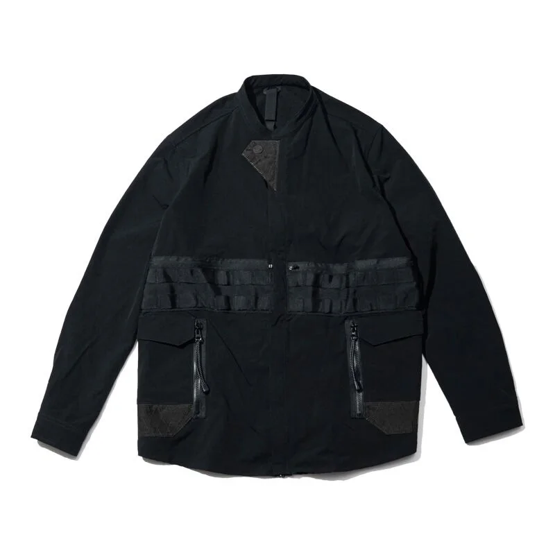 PUPIL TRAVEL Techwear Dark Watcher Men's Black Crewneck Cargo Long Sleeve Shirt Molle Design Hip Hop Style Punk Fashion
