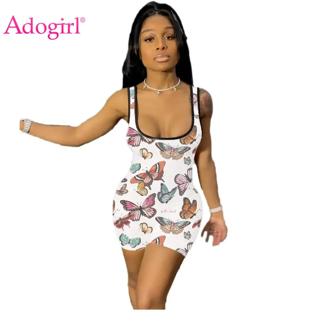 Adogirl Butterfly Print Jumpsuit Color Patchwork U Neck Tank Vest Shorts Romper Casual Playsuit Summer Fashion Onesies Overall | Женская