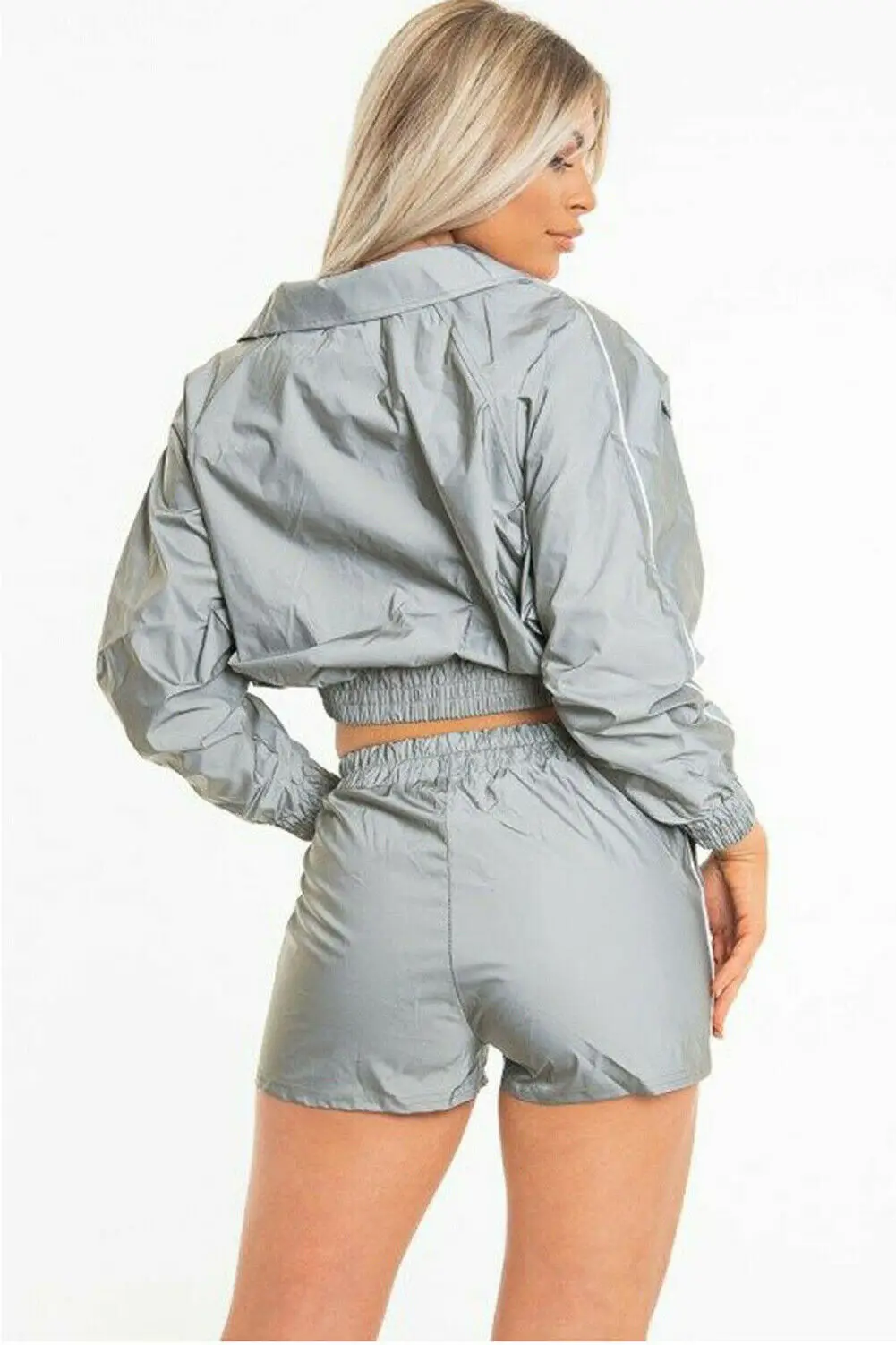 Новинка женская одежда топы серая Светоотражающая куртка на молнии спереди