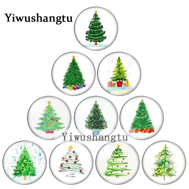 

Художественная Рождественская елка, зеленое растение, рисование 12 мм/20 мм/25 мм/30 мм, круглая фото, стеклянный кабошон, демонстрационная фурн...