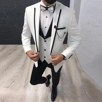 men suits 3 pieces slim fit casual business groomsmen grey green ivory lapel tuxedos for formal weddingblazerpantsvest