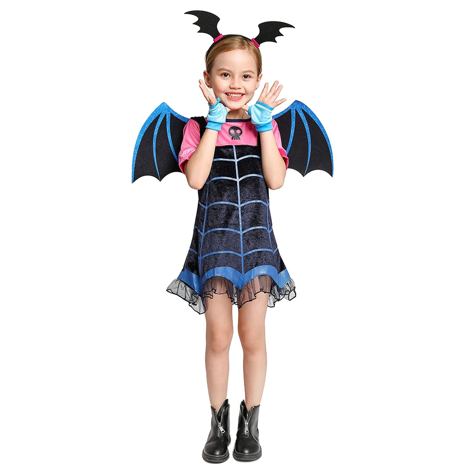 Girl Vampire Costumes Children Cosplay Vampire Dress Up Costume Halloween Girls Dresses Carnival Party Disguise Guise Headband