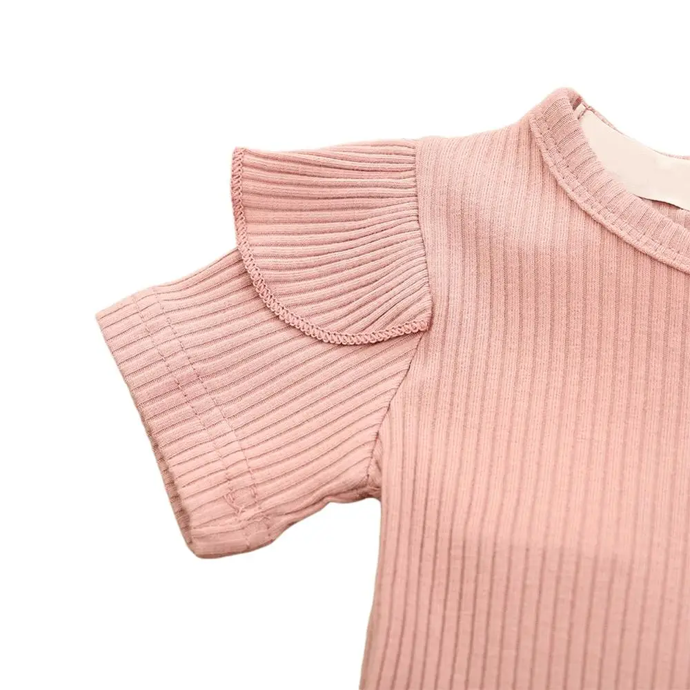 

3pcs Toddler Girls Short Sleeve Jumpsuit + Blue Suspender Skirt+Headband Set