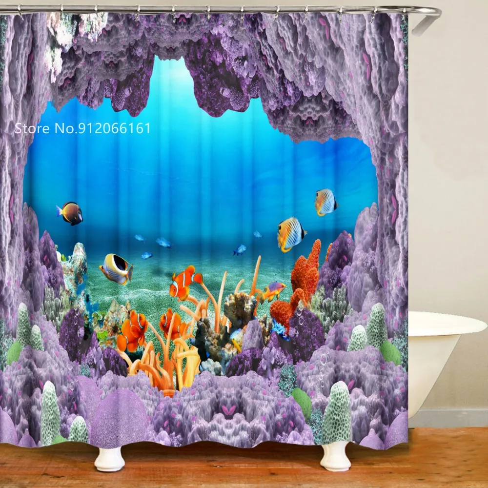 

Shark Dolphin Shower Curtain 3D Print Sea Animals Bathroom Curtain Blue Ocean Bath Curtain Home Dorm Decoration Wall Curtains