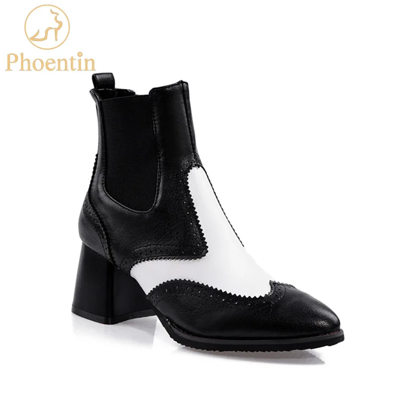 

Женские массивные ботинки Phoentin, черные и белые ботинки челси из искусственной кожи с острым носком, большие размеры 48 FT776