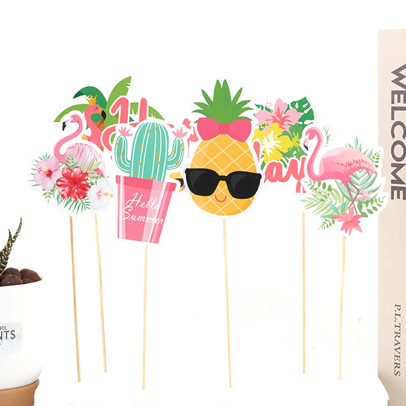 

Flamingo Hawaii Cupcake Toppers Pineapple First Birthday Party Baby Shower Party Decorations Wedding Cake Dessert Flag Balloon