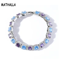 mathalla 10mm square tennis chain bracelet ice out high quality colorful cz stone bracelet hip hop mens womens gift jewelry