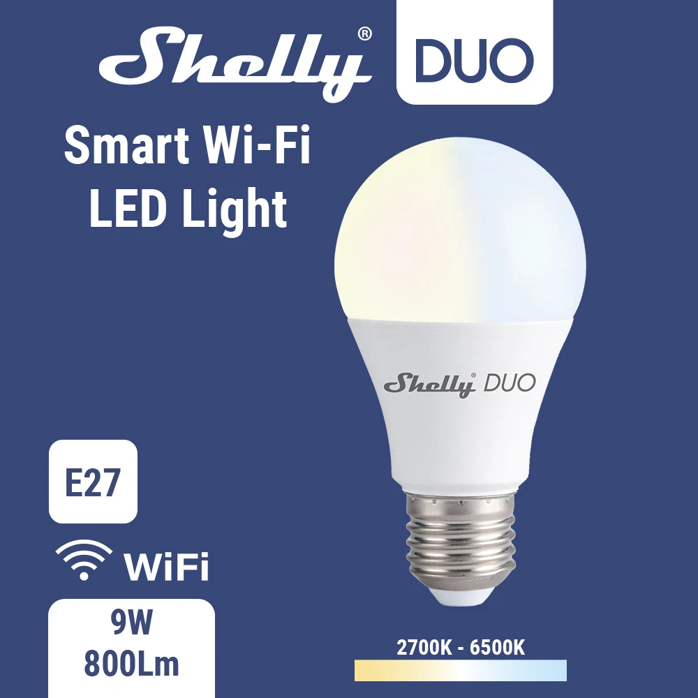 Умная Светодиодная лампа Shelly Duo rgbw 9 Вт с Wi Fi работает Alexa/Google Home 220 240 В RGB + белый