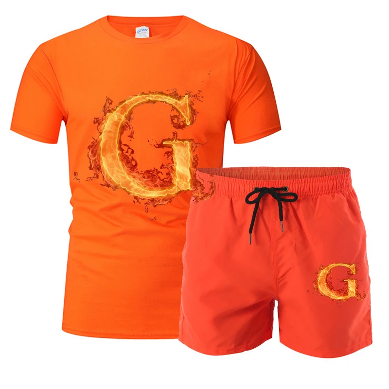 

Fashion hot sports T-shirt camouflage printed Shorts Set men's summer sportswear + Beach Shorts