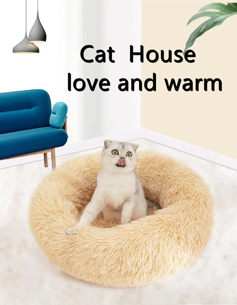 

Round Soft Long Plush Cat-Mat Winter Warm Sleep Zipper Washable Dog Cat Bed Mat House Nest Pet Cushion For Kitty Puppy