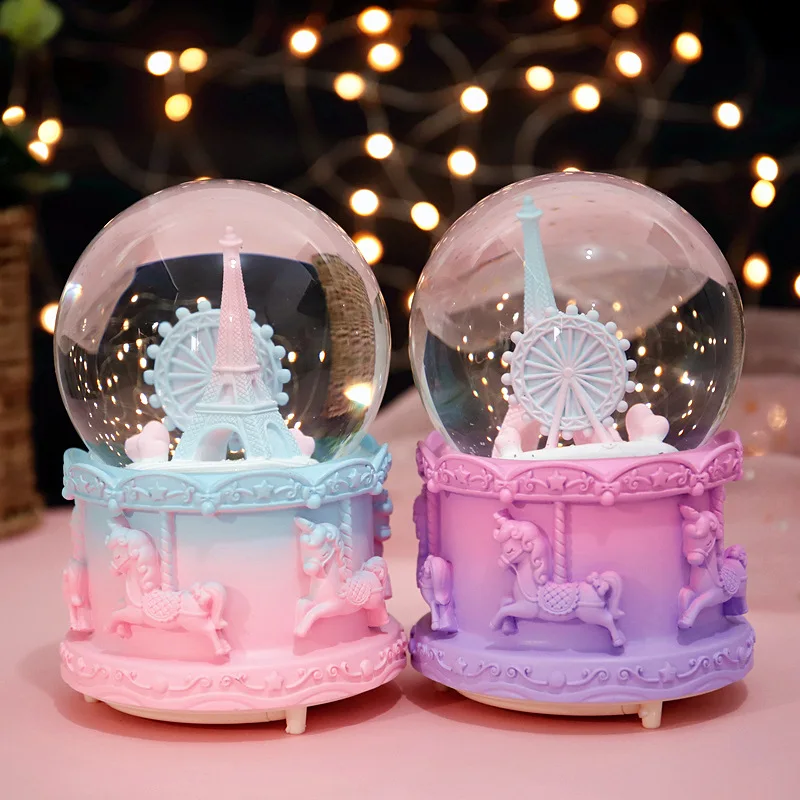 Стеклянная музыкальная шкатулка снежное освещение Эйфелева башня украшение для