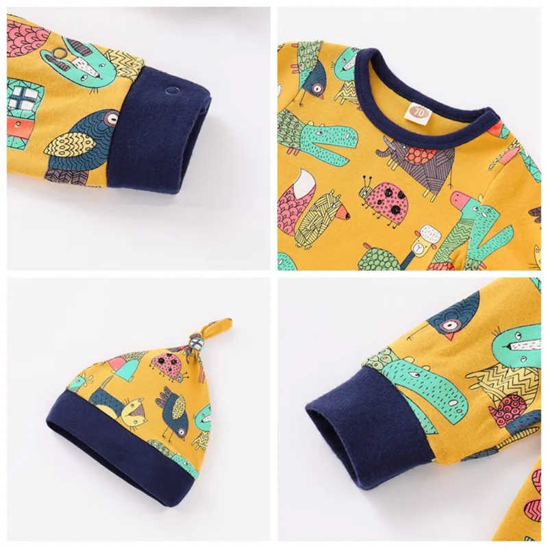 Осенний Детский комбинезон из 2 предметов + шапочка комбинезоны для