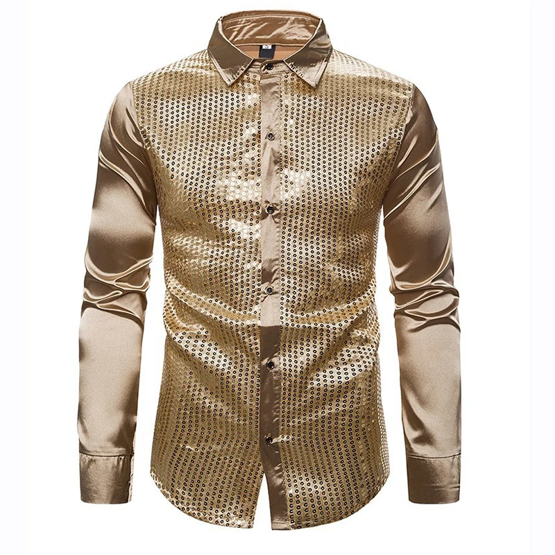 

Shenrun Men Long Sleeve Shirts Autumn Winter Sequin Show Stage Show Dress Singer Musician Host Night Club Party Prom Male Shirt