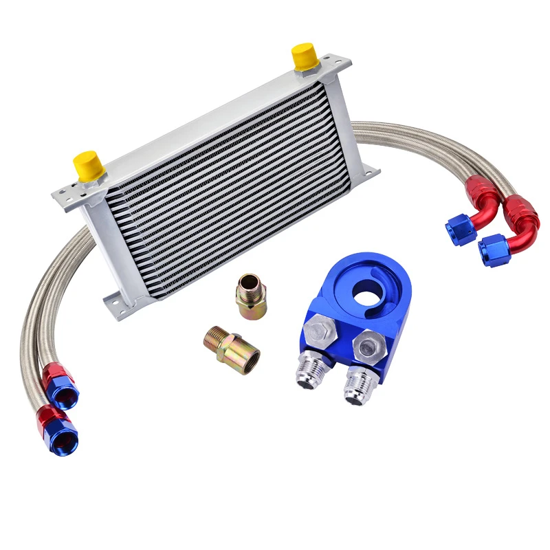 SPEEDWOW 19Row Engine AN10 Transmission Oil Cooler+Oil Adapter Filter Cooler Cooler+Nylon Braided Silver Plate Kit | Автомобили и