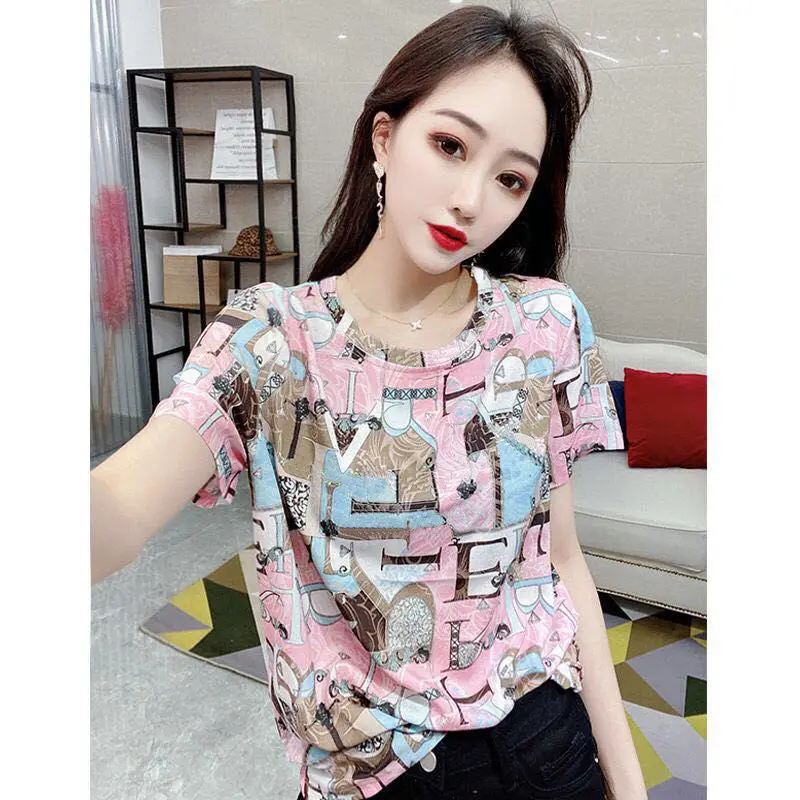 

Summer 2021 New European Goods Round Neck Short-sleeved T-shirt Women's Printed Loose Top Fashion Plus Size Women's Clothing