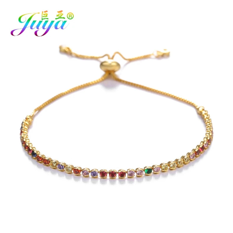 Женские теннисные браслеты Juya Ali Moda с радужными австрийскими кристаллами Золотые