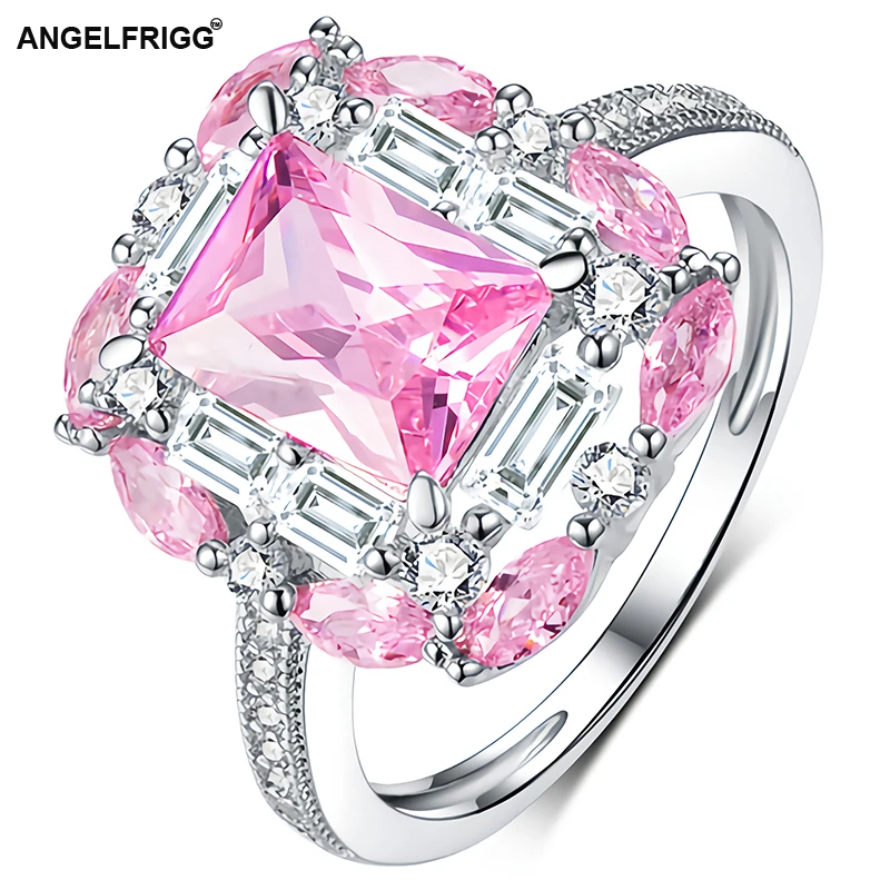 Женское Обручальное Кольцо ANGELFRIGG серебряное кольцо с большим розовым цирконием